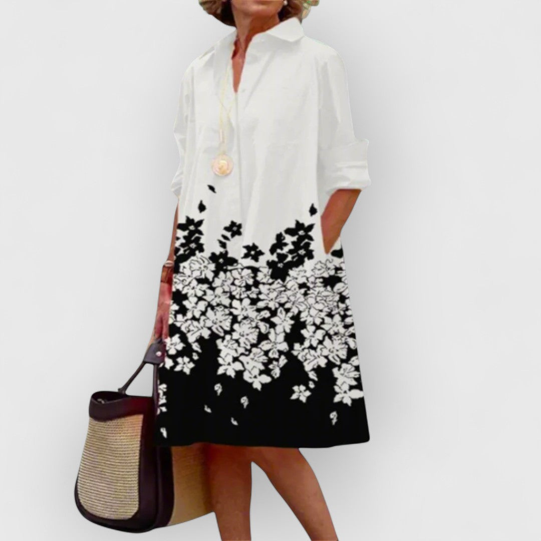 CARRIE - MIDNIGHT BLOOM LAPEL DRESS