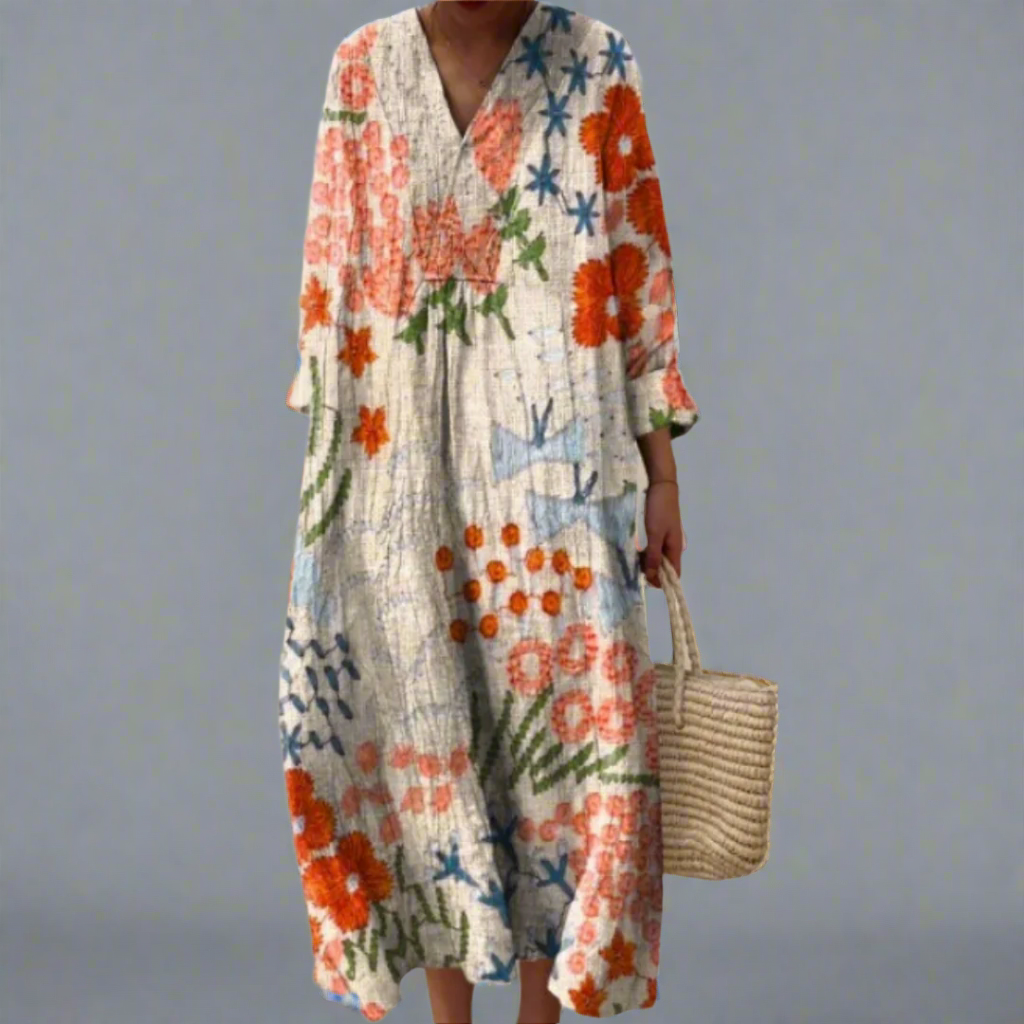 ARLINA – SKETCHED BLOSSOM COTTON DRESS