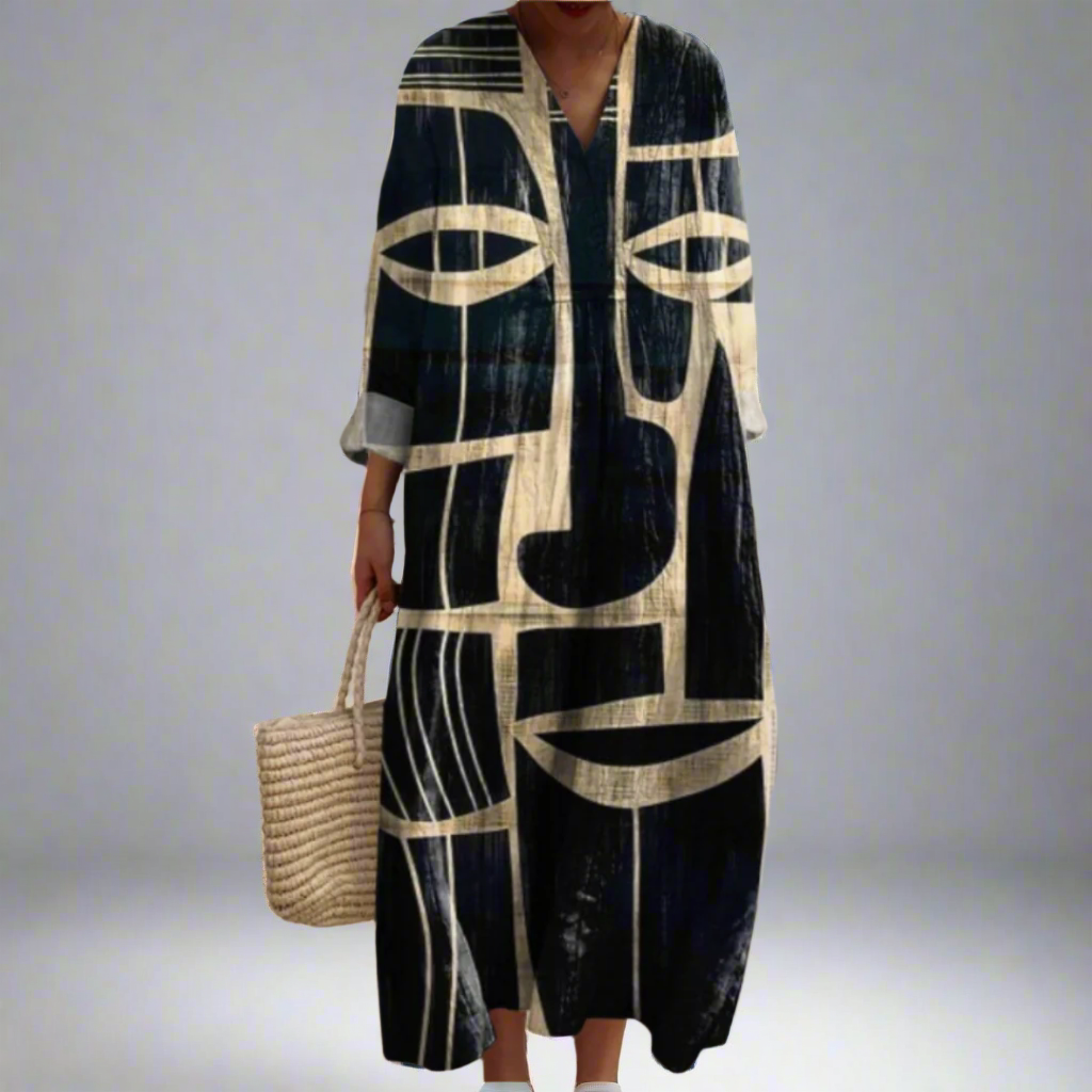 NERINA – ABSTRACT FACE MAXI DRESS