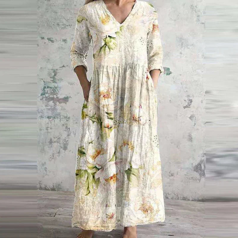 EVELINA – CREAM BLOSSOM MAXI DRESS