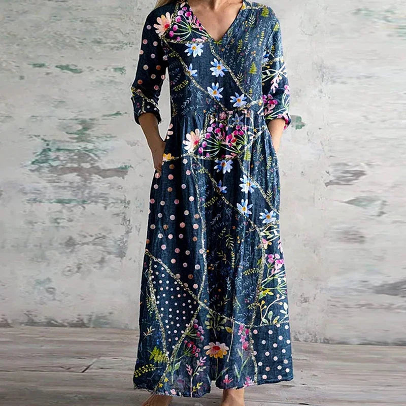 MARISOL – MIDNIGHT BLOOM PATCHWORK DRESS