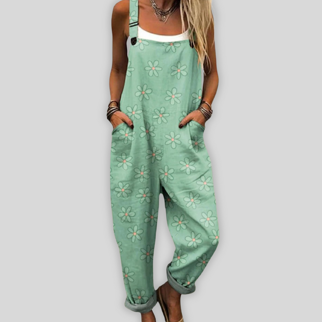 HAZEL – GREEN DAISY DUNGAREES