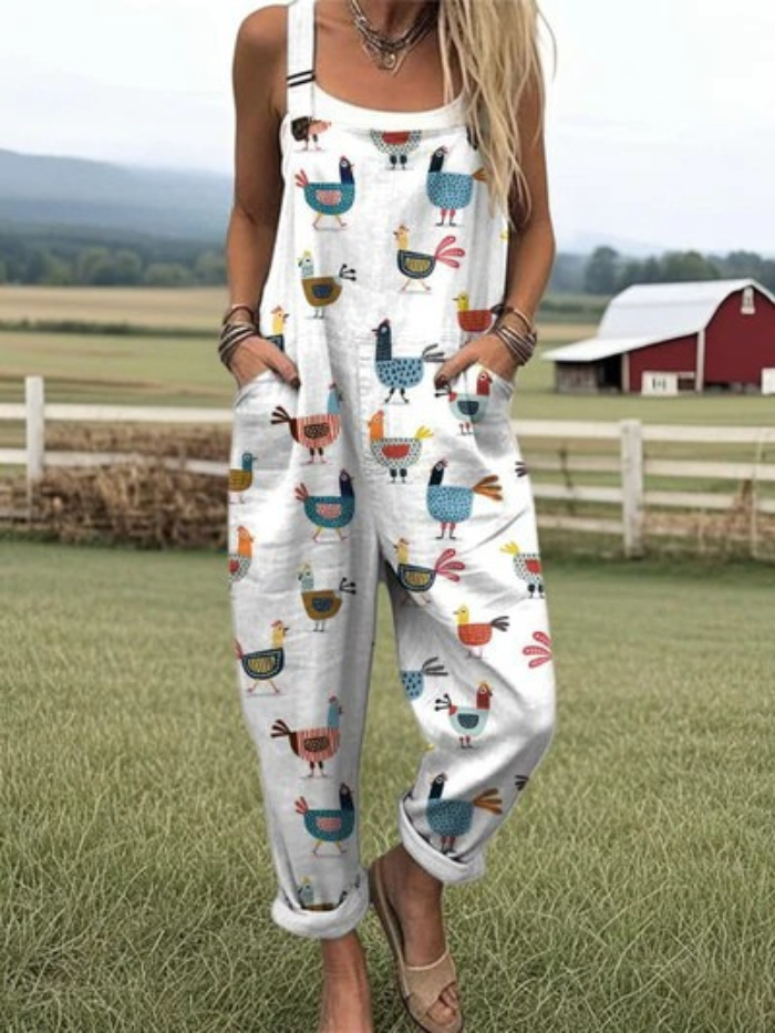 HENRIETTA – PLAYFUL FOLK BIRD PRINT JUMPSUIT