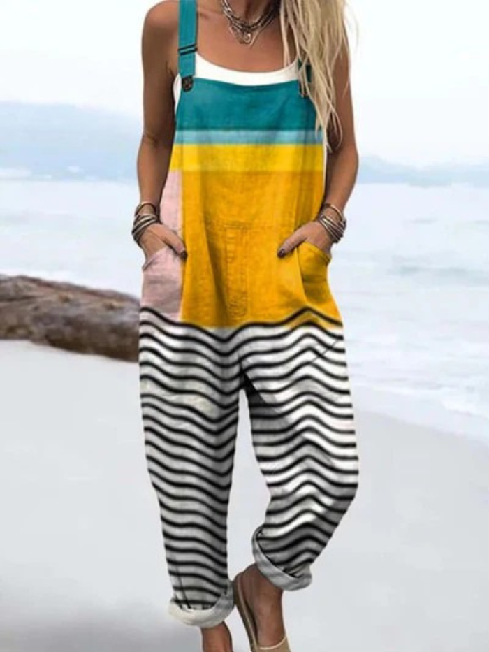 RUTH – VIBRANT COLORBLOCK STRIPED JUMPSUIT