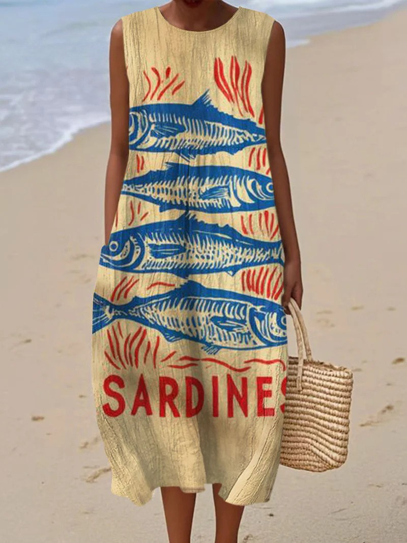 DORA – RETRO COASTAL SLEEVELESS DRESS