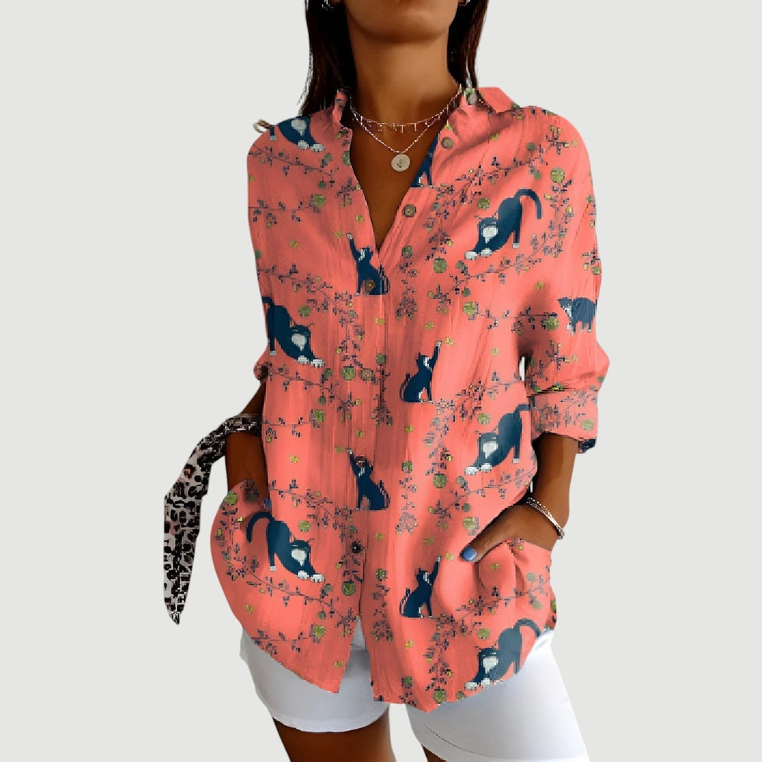 AMIRA – FELINE FLORAL SHIRT BLOUSE