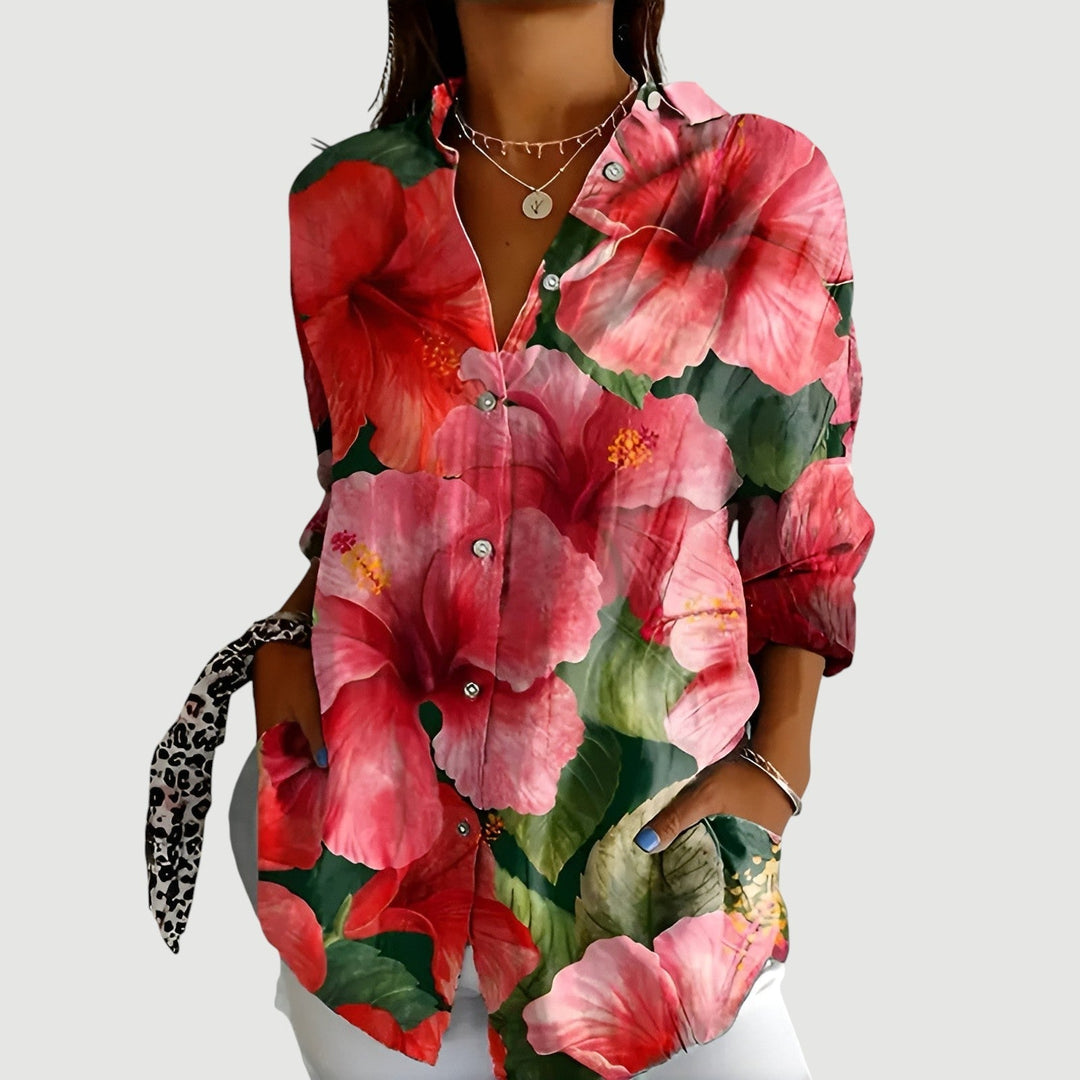ELODIE – TROPICAL BLOOM SHIRT BLOUSE