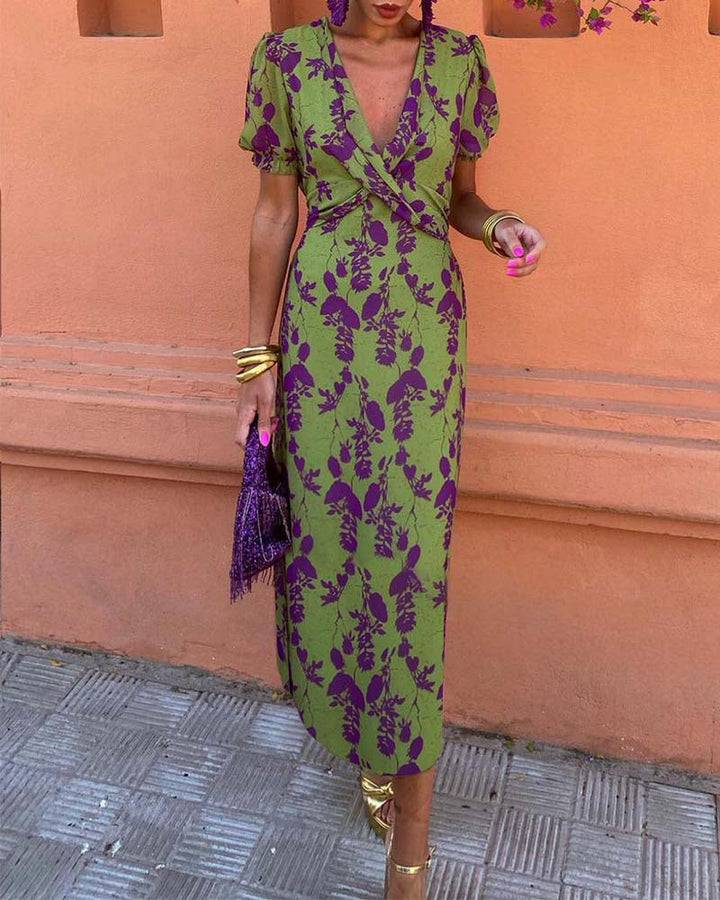 MICHELLE – GRACEFUL LEAF PRINT MAXI DRESS