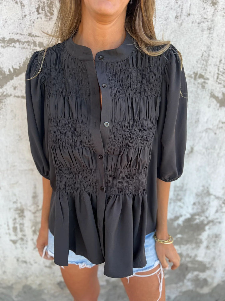 DIANE – PLEATED BUTTON-UP BLOUSE