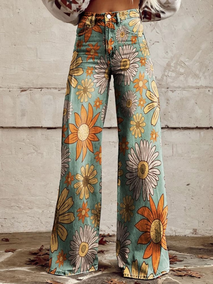 SCARLETT - VINTAGE FLORAL PRINT WIDE LEG PANTS