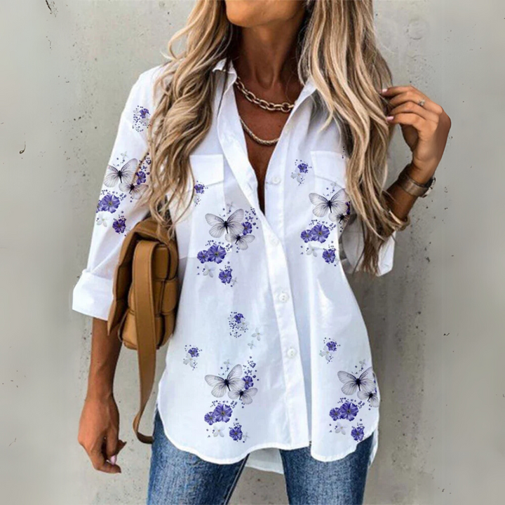 DEMETRIA – BUTTON-UP PRINTED BREEZE BLOUSE