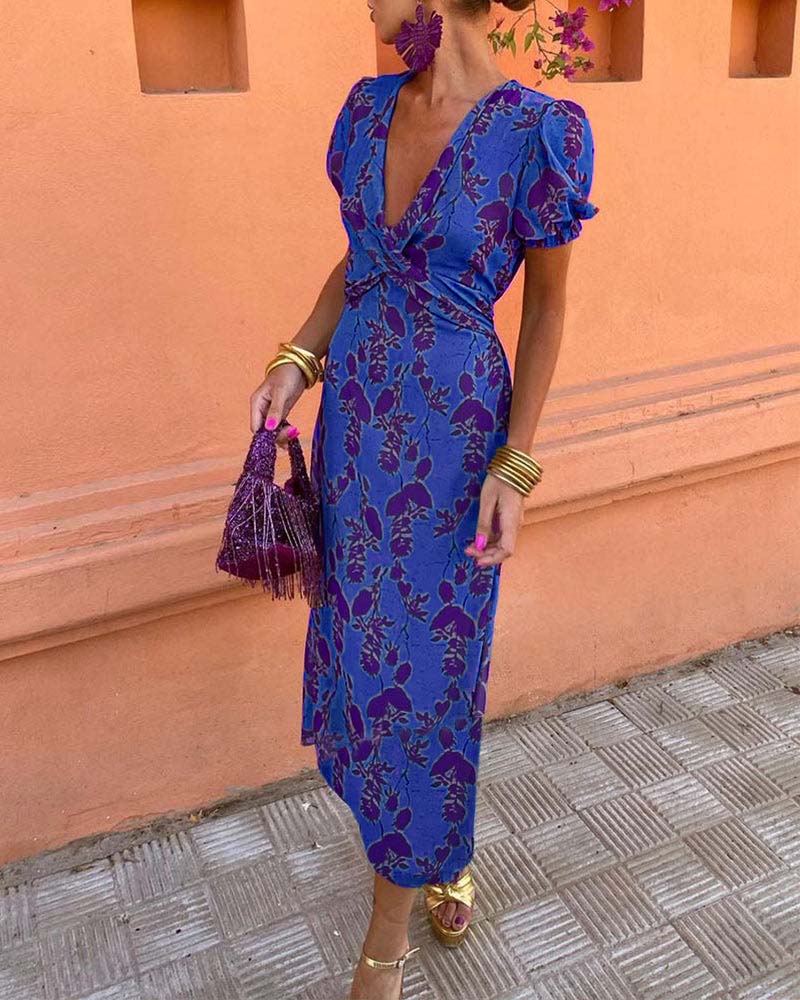 MICHELLE – GRACEFUL LEAF PRINT MAXI DRESS