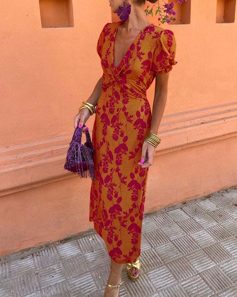 MICHELLE – GRACEFUL LEAF PRINT MAXI DRESS