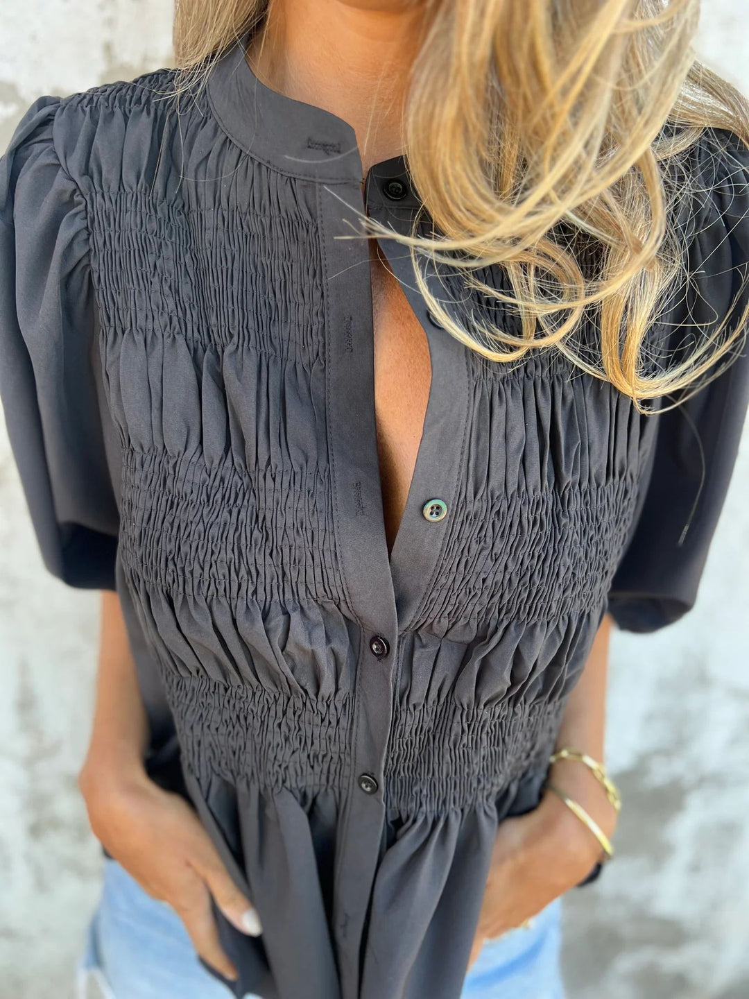 DIANE – PLEATED BUTTON-UP BLOUSE
