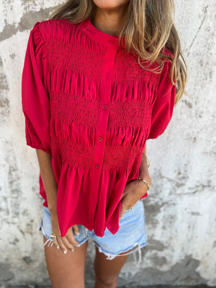 DIANE – PLEATED BUTTON-UP BLOUSE
