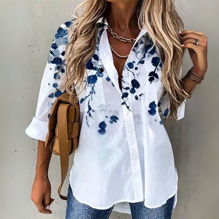 DEMETRIA – BUTTON-UP PRINTED BREEZE BLOUSE