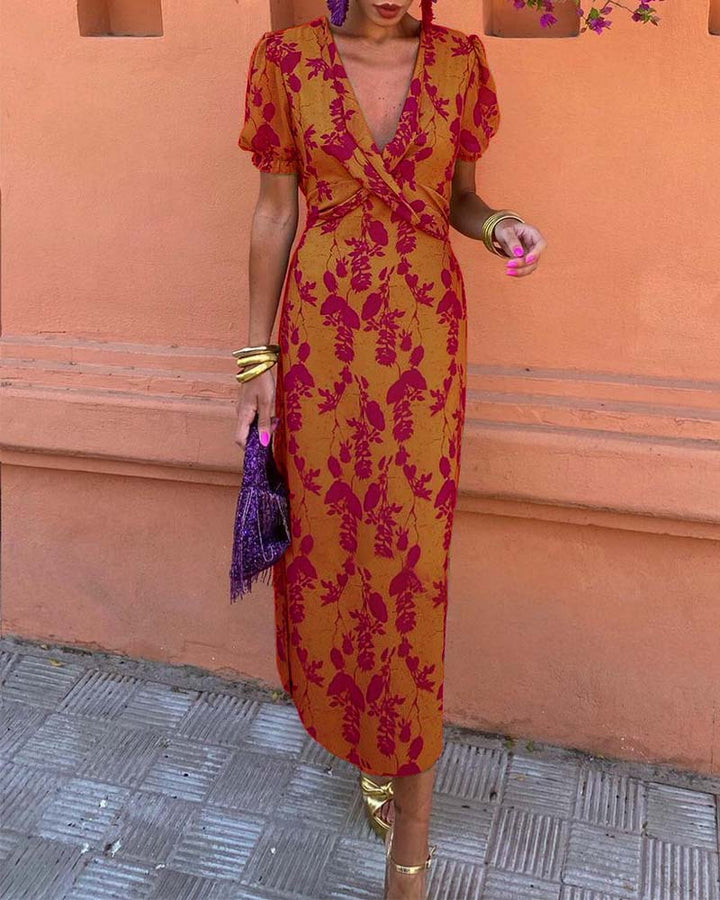MICHELLE – GRACEFUL LEAF PRINT MAXI DRESS