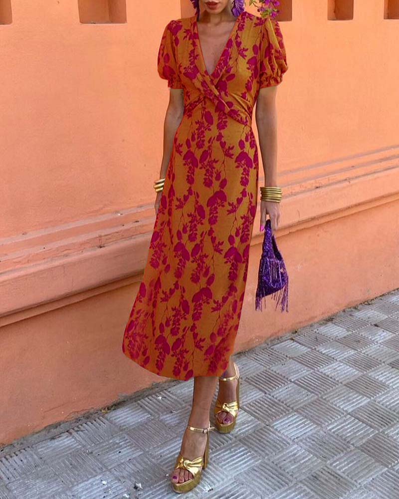MICHELLE – GRACEFUL LEAF PRINT MAXI DRESS