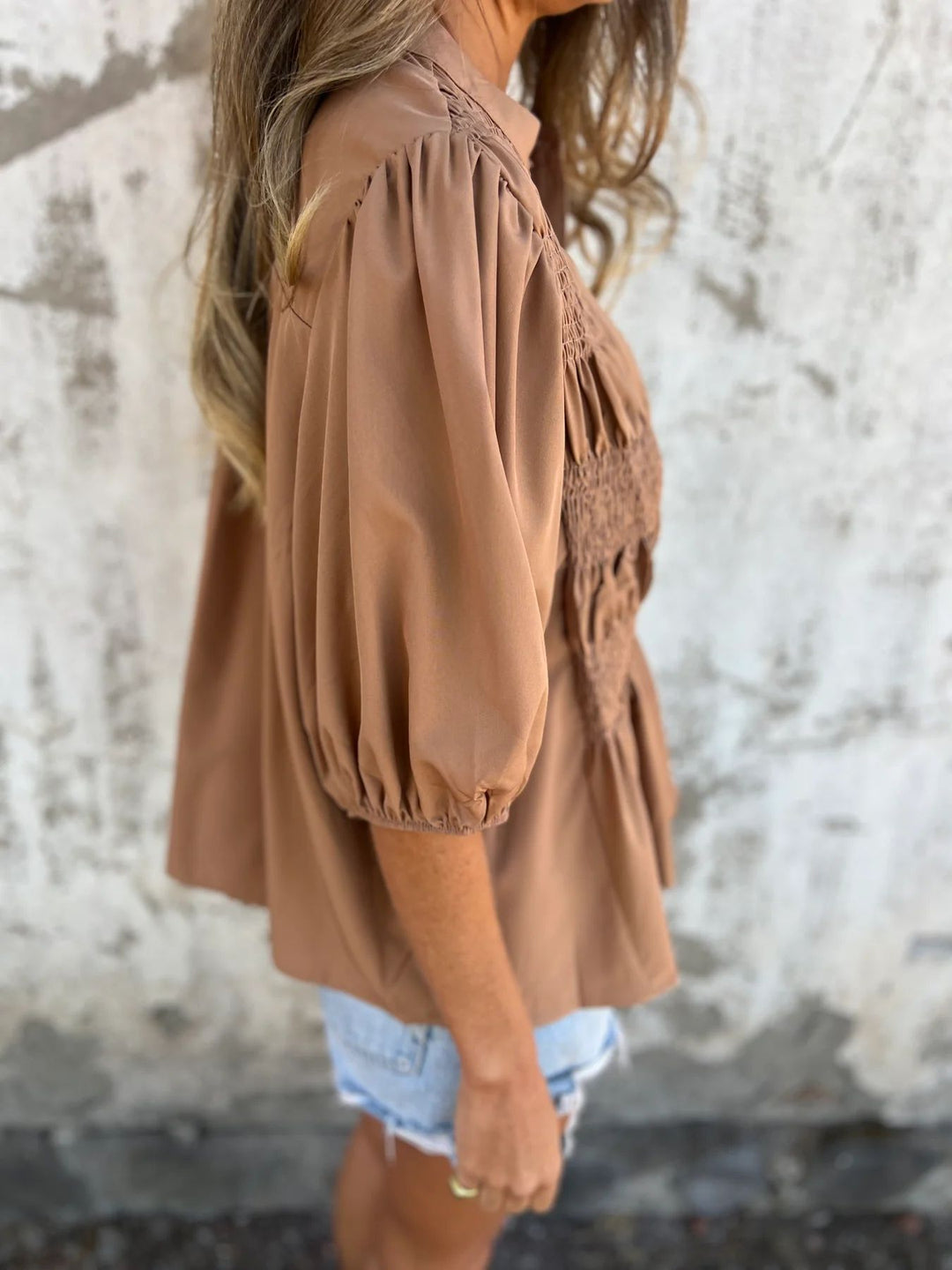 DIANE – PLEATED BUTTON-UP BLOUSE