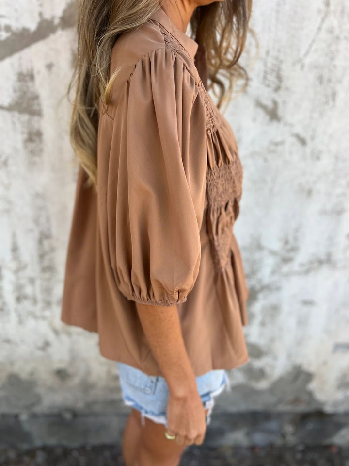 DIANE – PLEATED BUTTON-UP BLOUSE