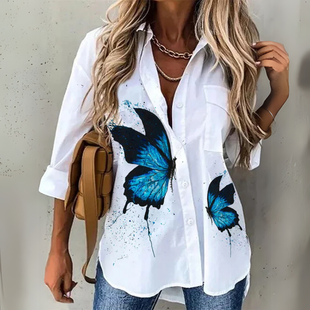 DEMETRIA – BUTTON-UP PRINTED BREEZE BLOUSE