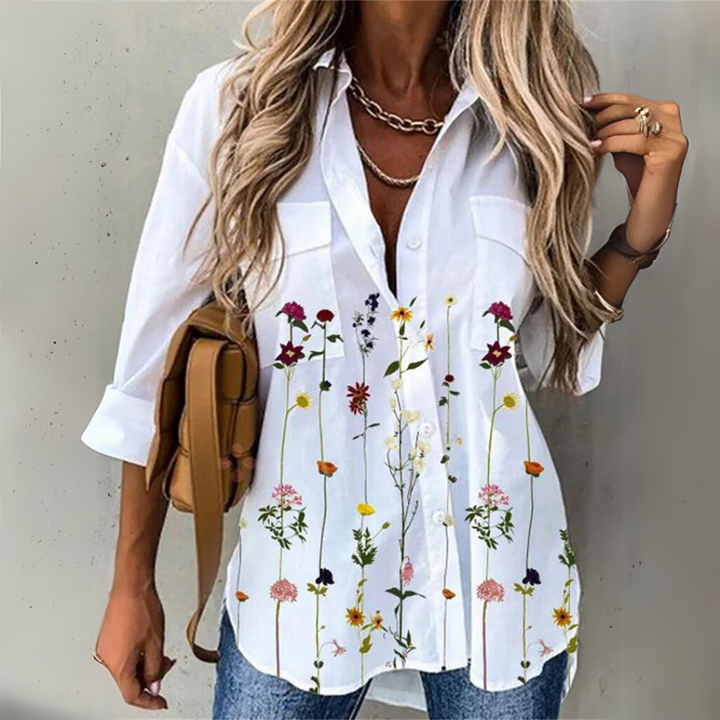 DEMETRIA – BUTTON-UP PRINTED BREEZE BLOUSE