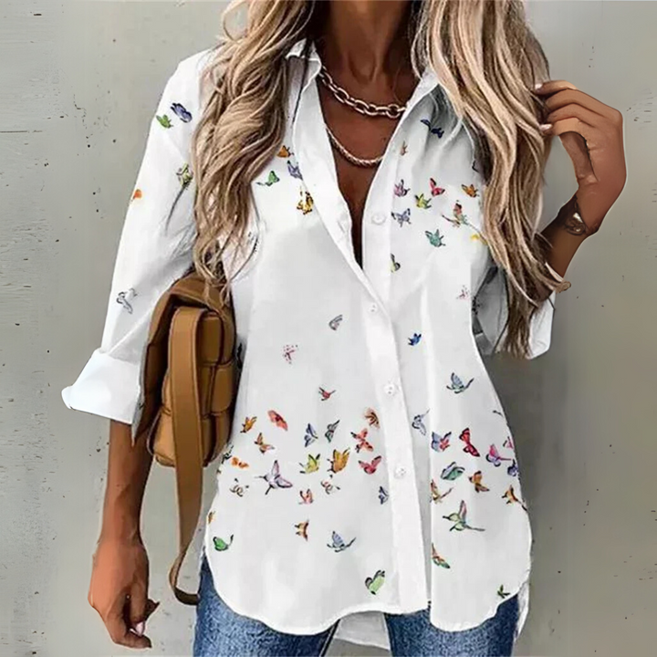 DEMETRIA – BUTTON-UP PRINTED BREEZE BLOUSE