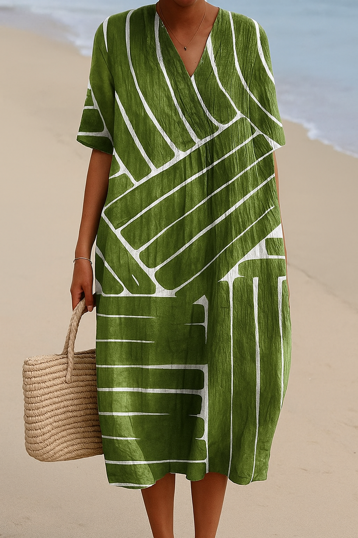 MAREVA – GREEN GEOMETRIC DRESS