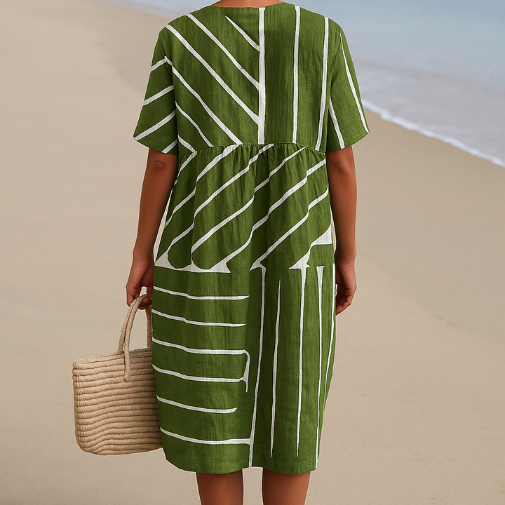 MAREVA – GREEN GEOMETRIC DRESS