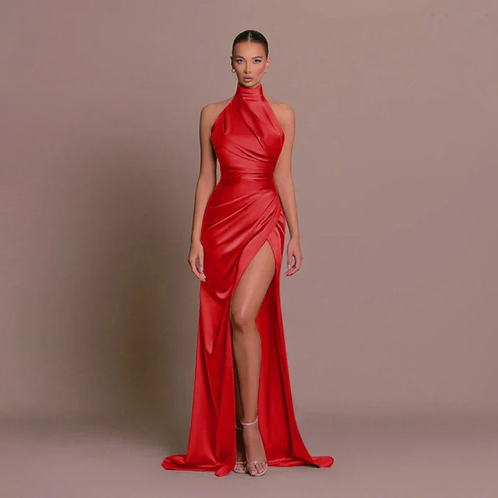 NATHALIE - ELEGANT SLIT HALTER DRESS