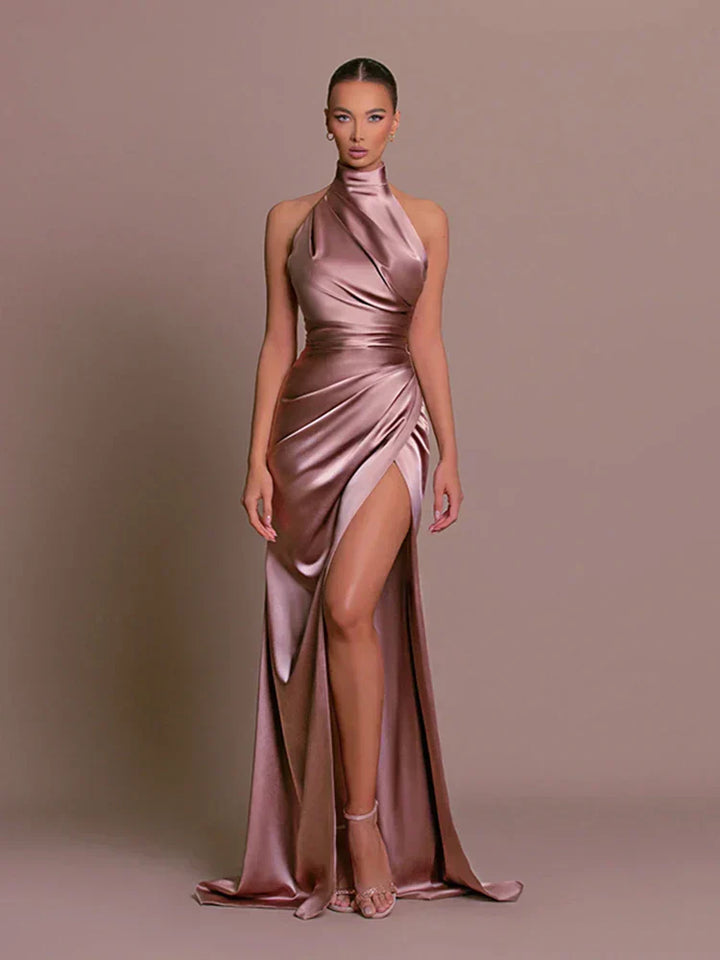 NATHALIE - ELEGANT SLIT HALTER DRESS