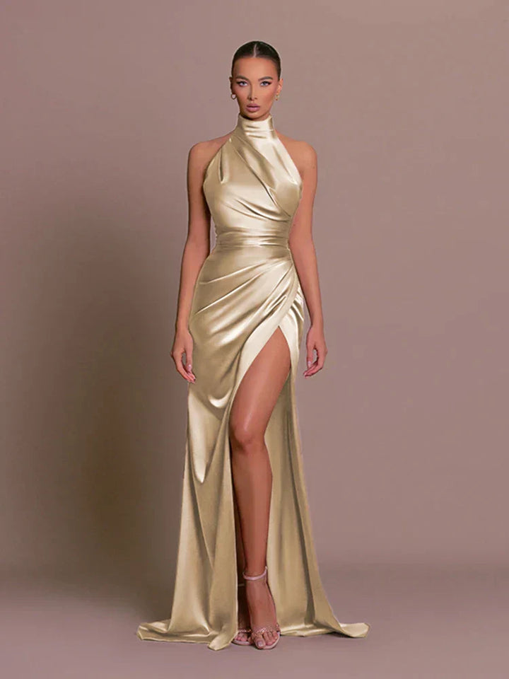 NATHALIE - ELEGANT SLIT HALTER DRESS