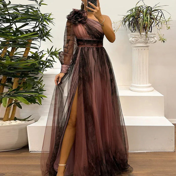 LAURA – ELEGANT ONE-SHOULDER FLORAL DRESS