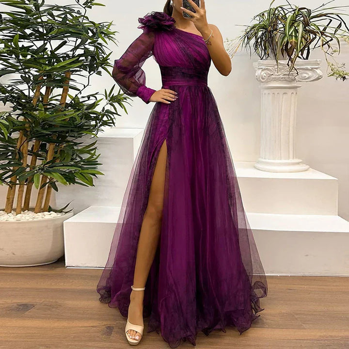 LAURA – ELEGANT ONE-SHOULDER FLORAL DRESS