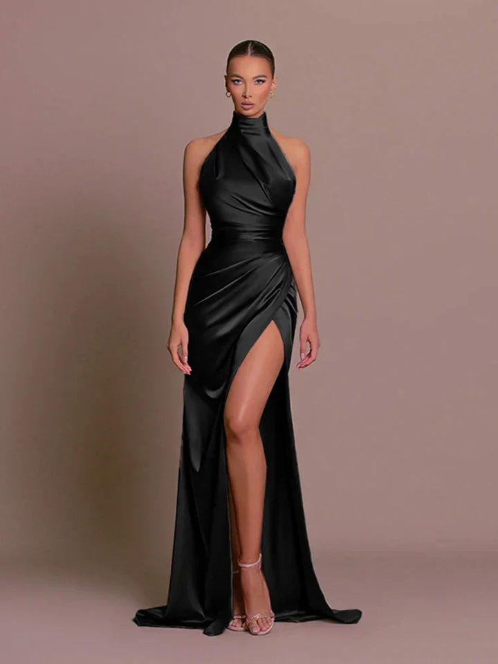 NATHALIE - ELEGANT SLIT HALTER DRESS