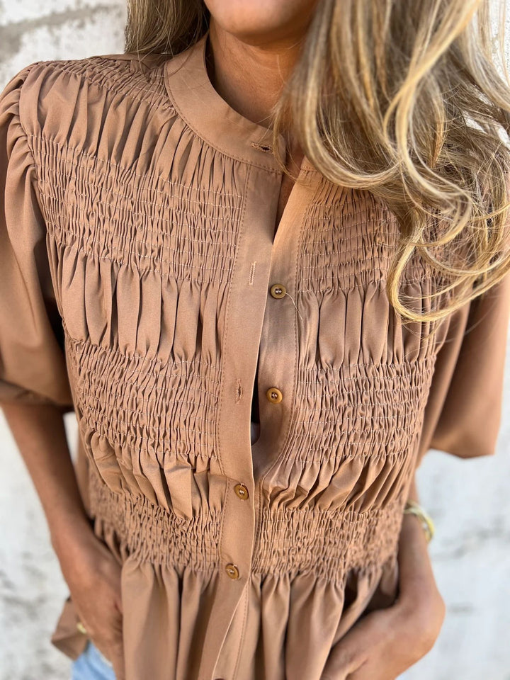 DIANE – PLEATED BUTTON-UP BLOUSE