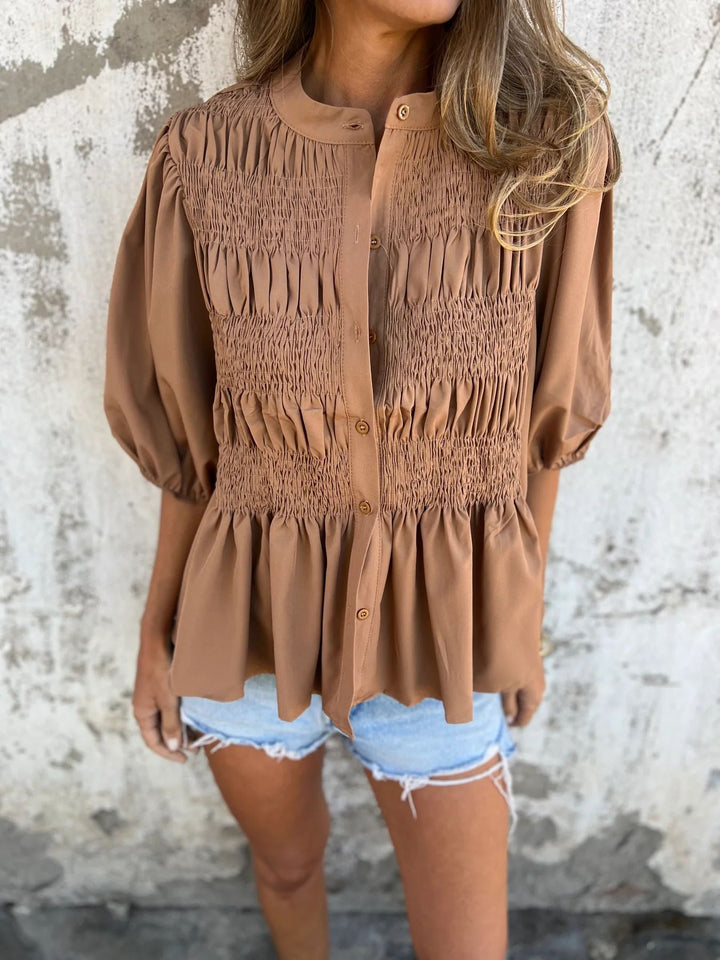 DIANE – PLEATED BUTTON-UP BLOUSE