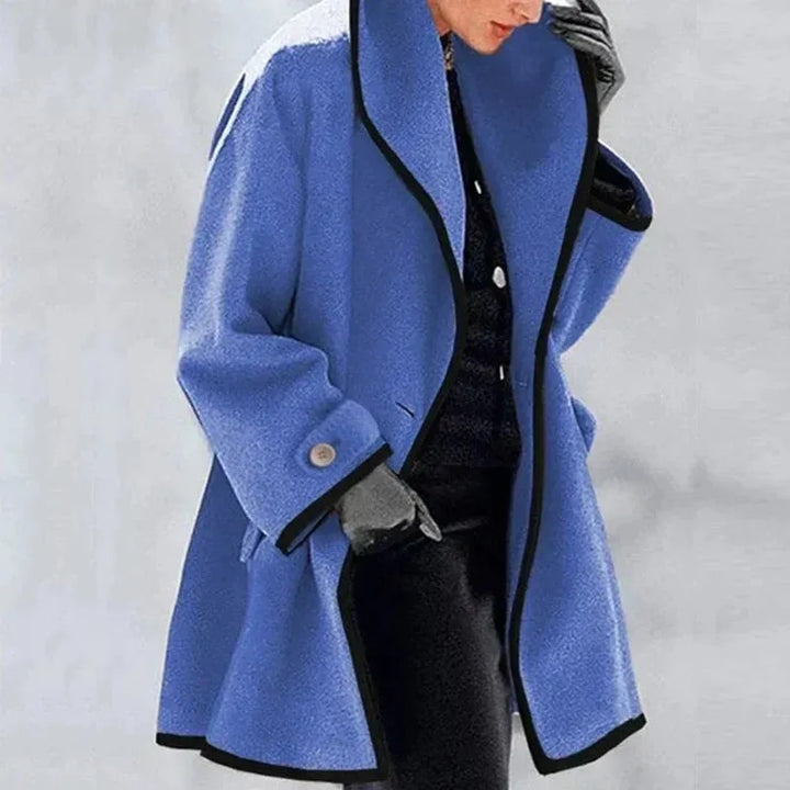 LEONA - ELEGANT CONTRAST-TRIM LONG COAT