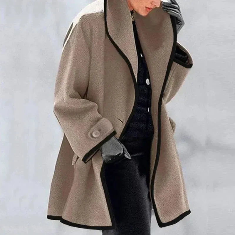 LEONA - ELEGANT CONTRAST-TRIM LONG COAT