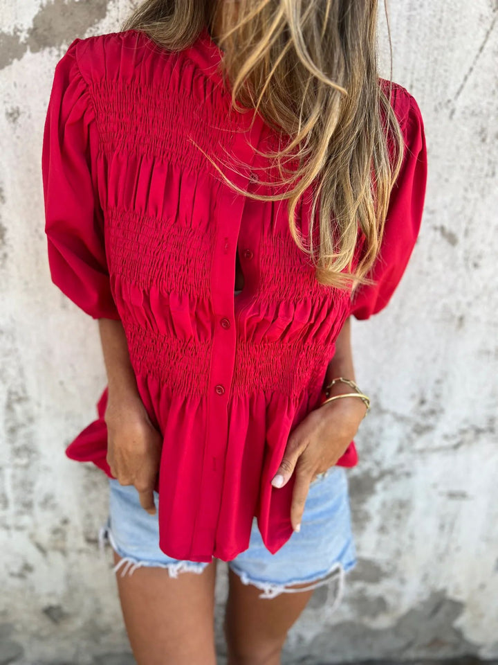 DIANE – PLEATED BUTTON-UP BLOUSE