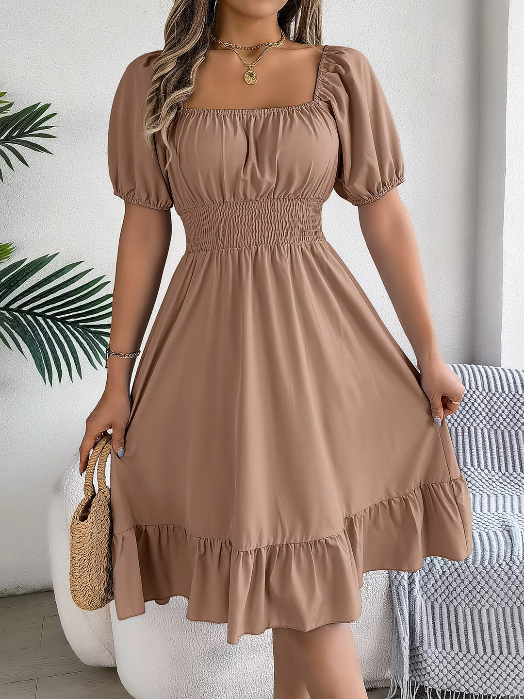 LIORA - LINEN RUFFLE DRESS