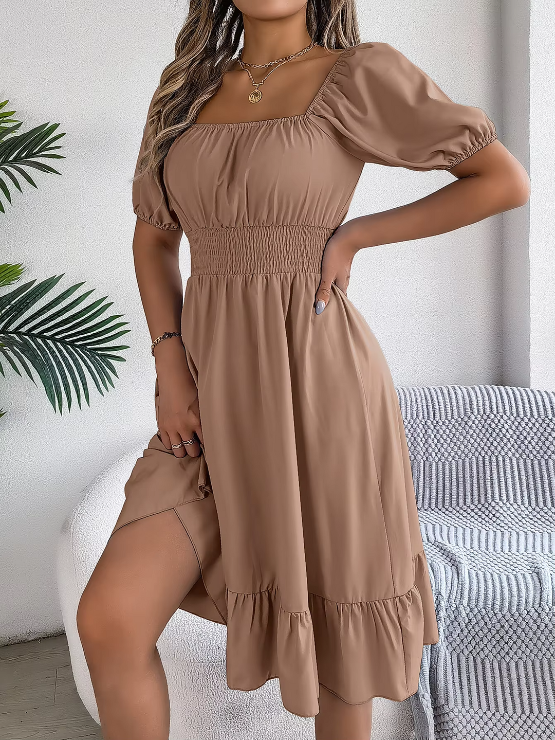 LIORA - LINEN RUFFLE DRESS