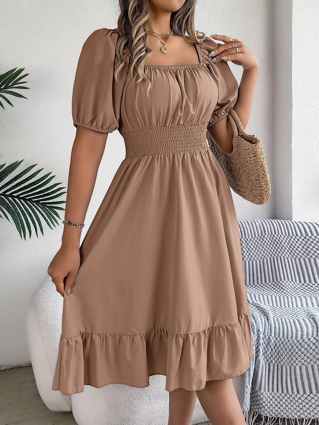 LIORA - LINEN RUFFLE DRESS