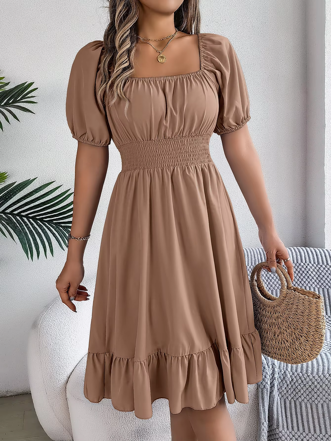LIORA - LINEN RUFFLE DRESS