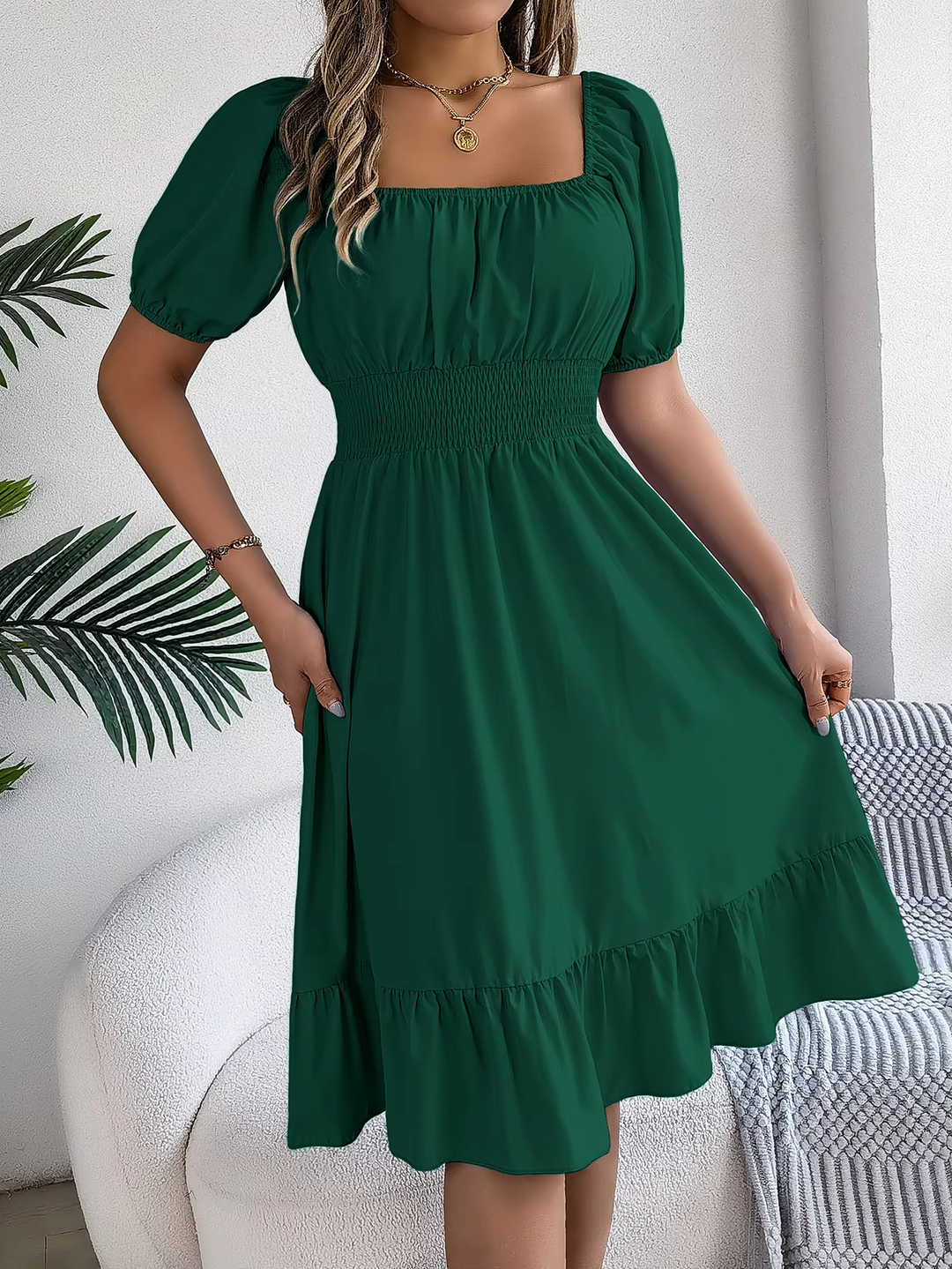 LIORA - LINEN RUFFLE DRESS