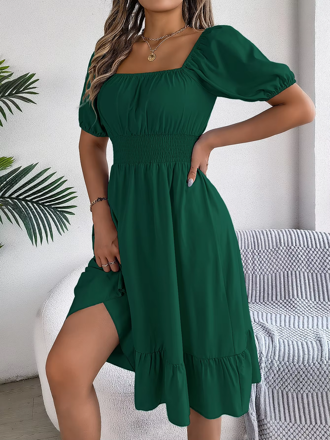 LIORA - LINEN RUFFLE DRESS