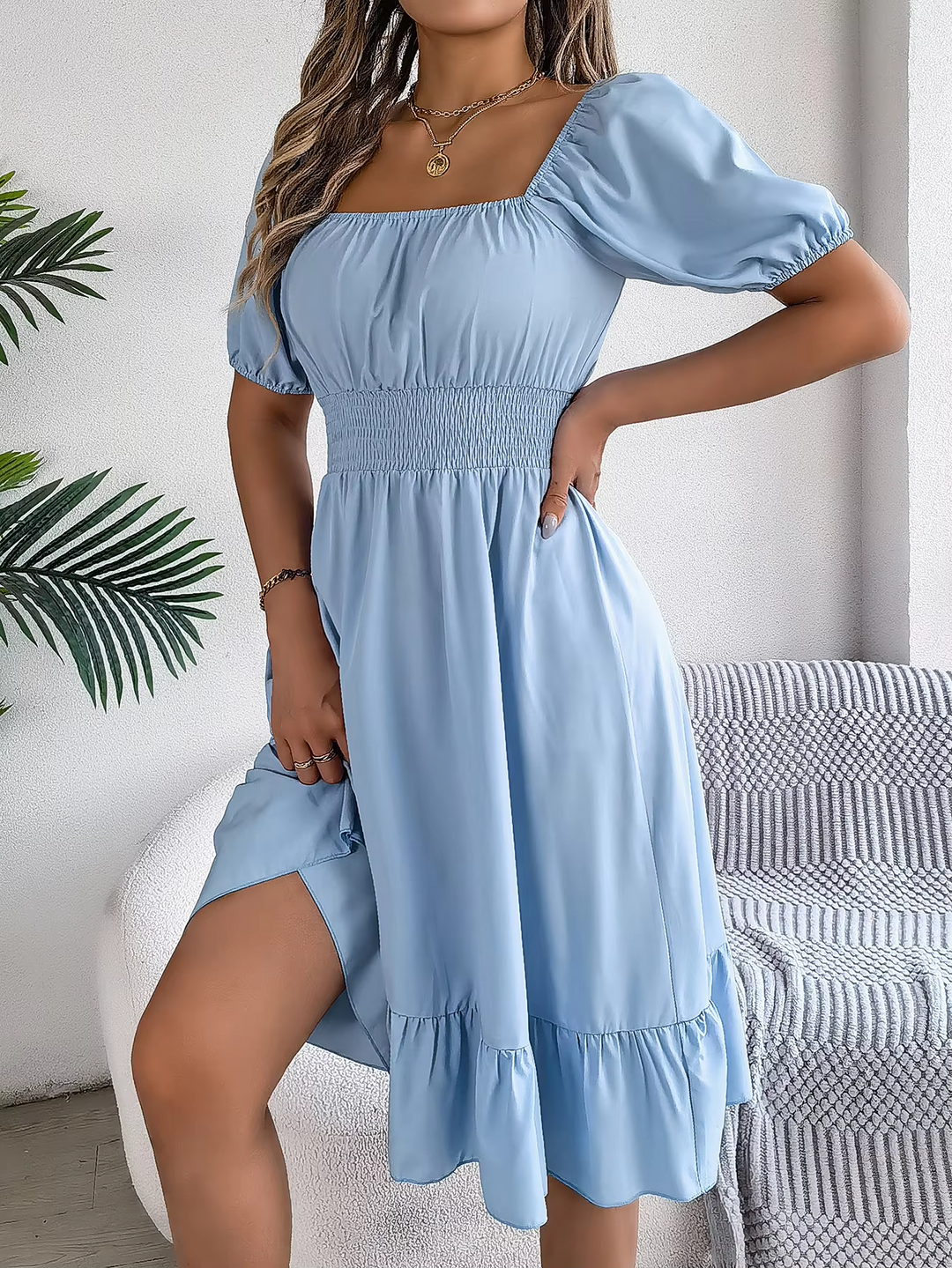 LIORA - LINEN RUFFLE DRESS