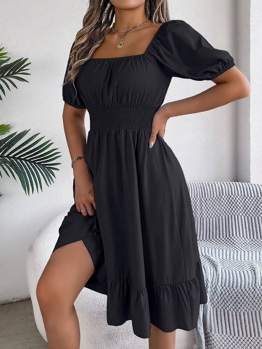 LIORA - LINEN RUFFLE DRESS