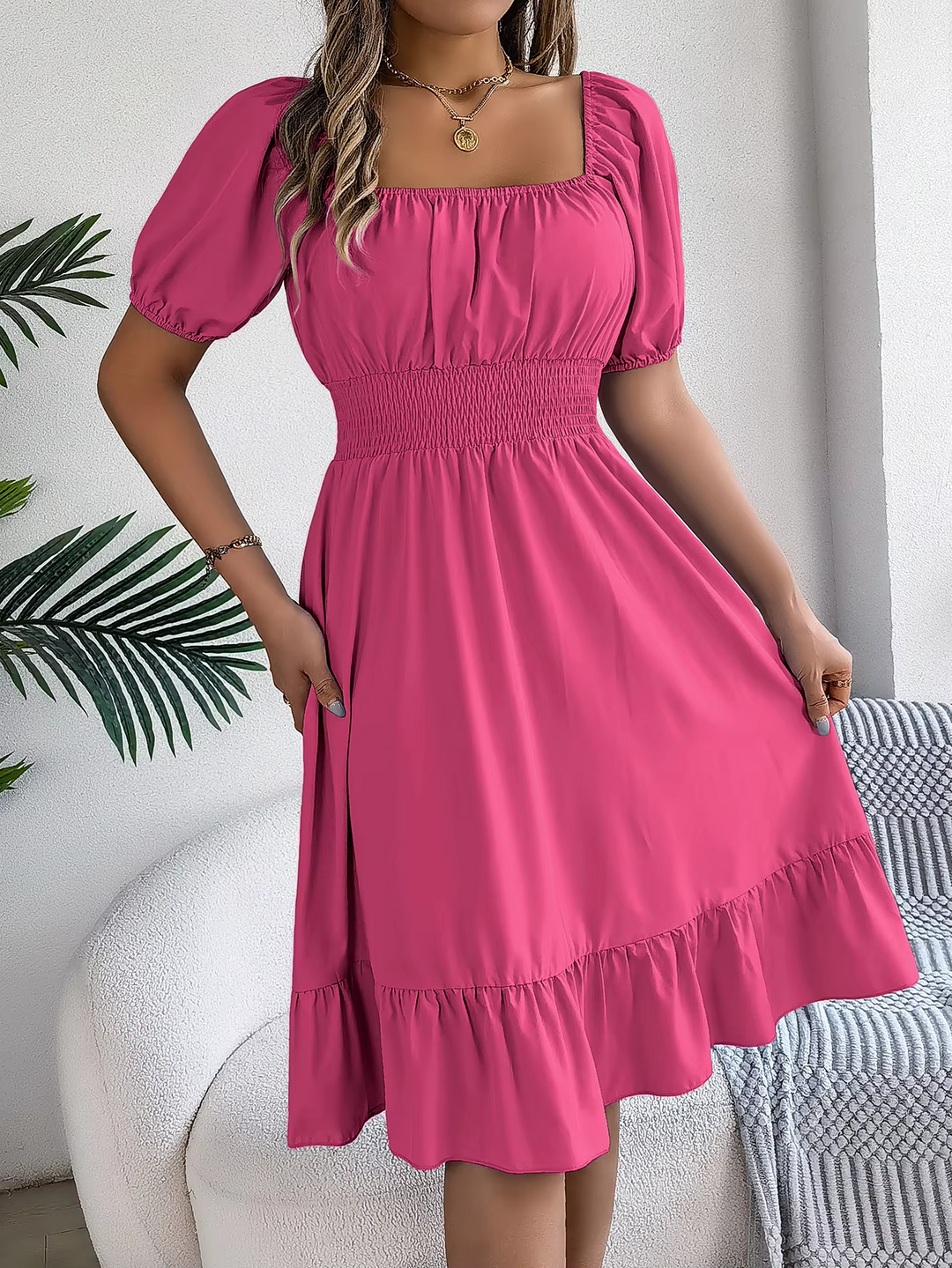 LIORA - LINEN RUFFLE DRESS