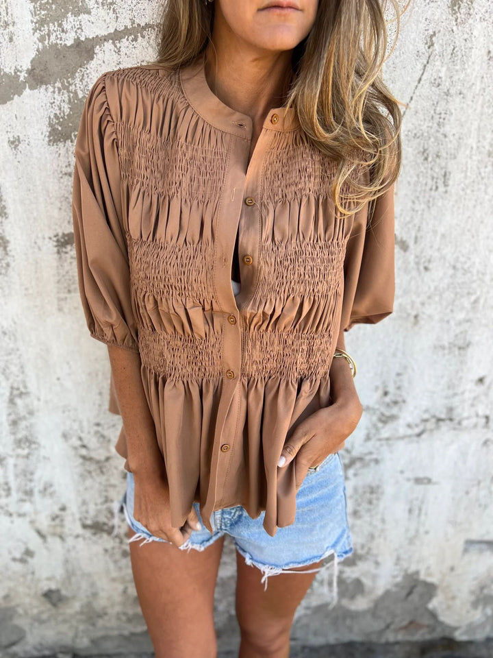 DIANE – PLEATED BUTTON-UP BLOUSE